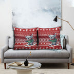 Australia Christmas In July Pillow Cover Koala Santa Skiing Red Color