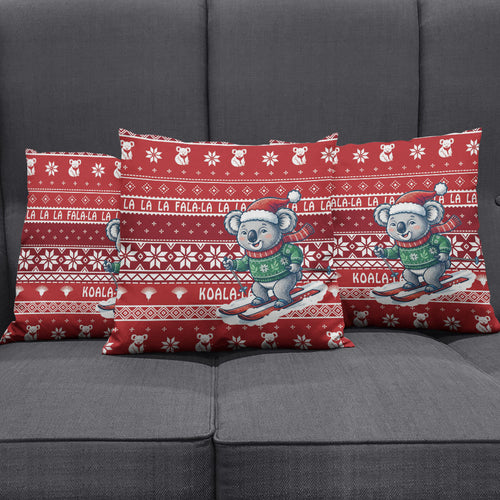 Australia Christmas In July Pillow Cover Koala Santa Skiing Red Color