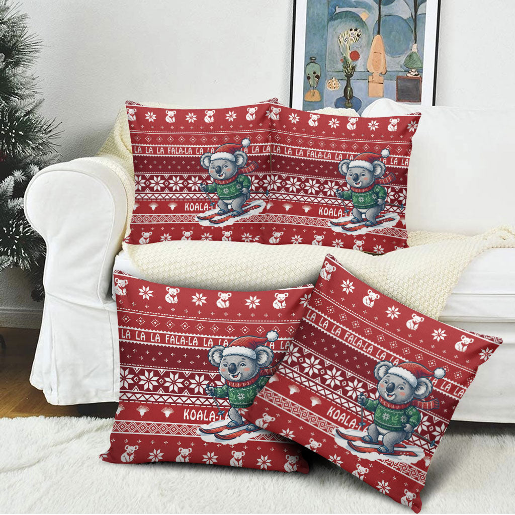 Australia Christmas In July Pillow Cover Koala Santa Skiing Red Color