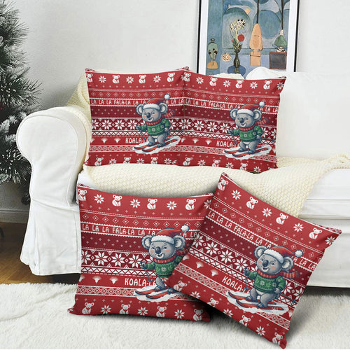 Australia Christmas In July Pillow Cover Koala Santa Skiing Red Color