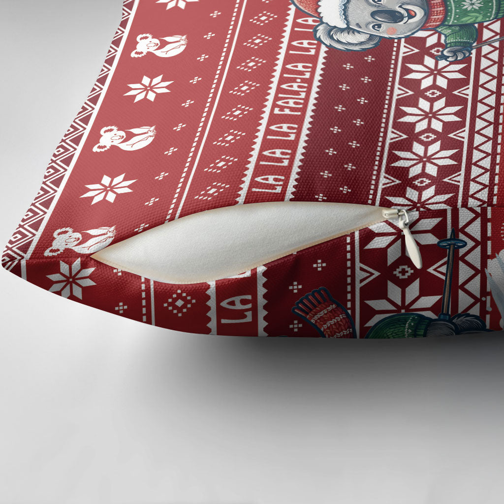 Australia Christmas In July Pillow Cover Koala Santa Skiing Red Color