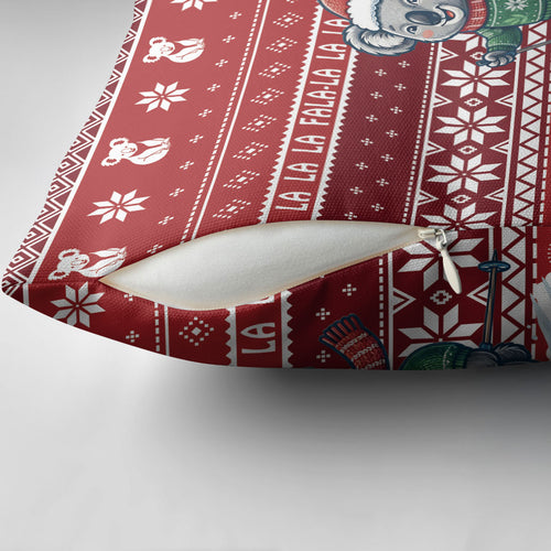 Australia Christmas In July Pillow Cover Koala Santa Skiing Red Color