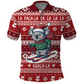 Australia Christmas In July Polo Shirt Koala Santa Skiing Red Color