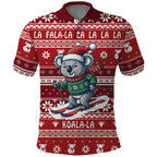 Australia Christmas In July Polo Shirt Koala Santa Skiing Red Color