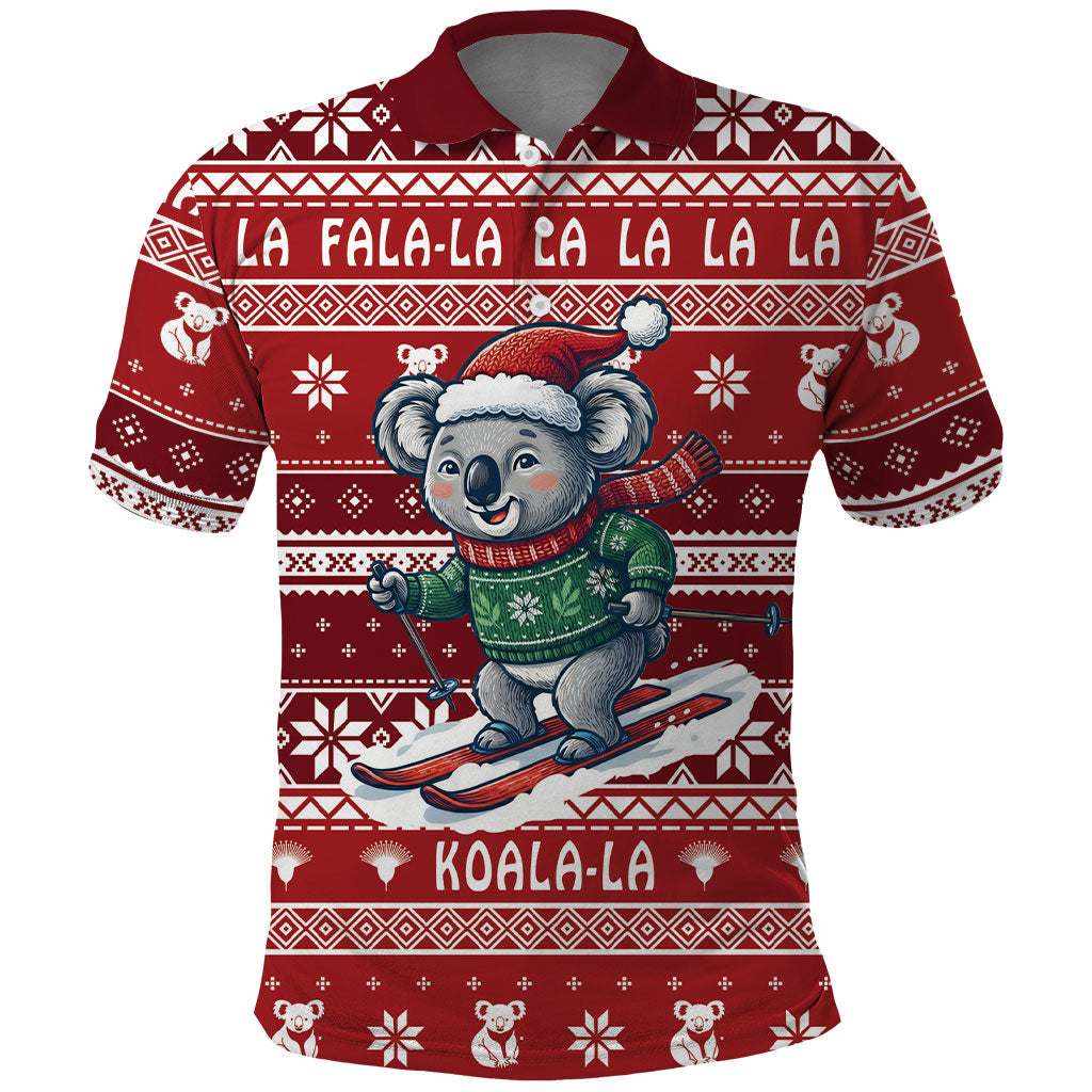 Australia Christmas In July Polo Shirt Koala Santa Skiing Red Color