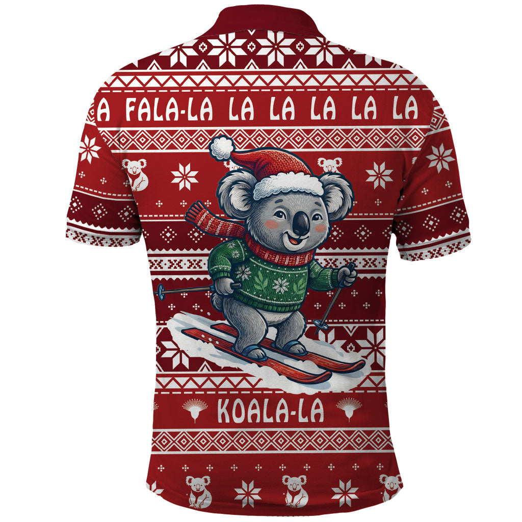 Australia Christmas In July Polo Shirt Koala Santa Skiing Red Color