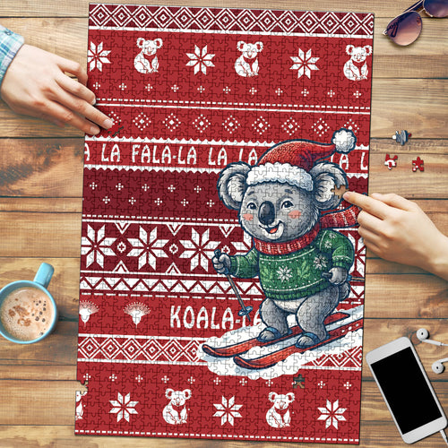 Australia Christmas In July Puzzle Koala Santa Skiing Red Color