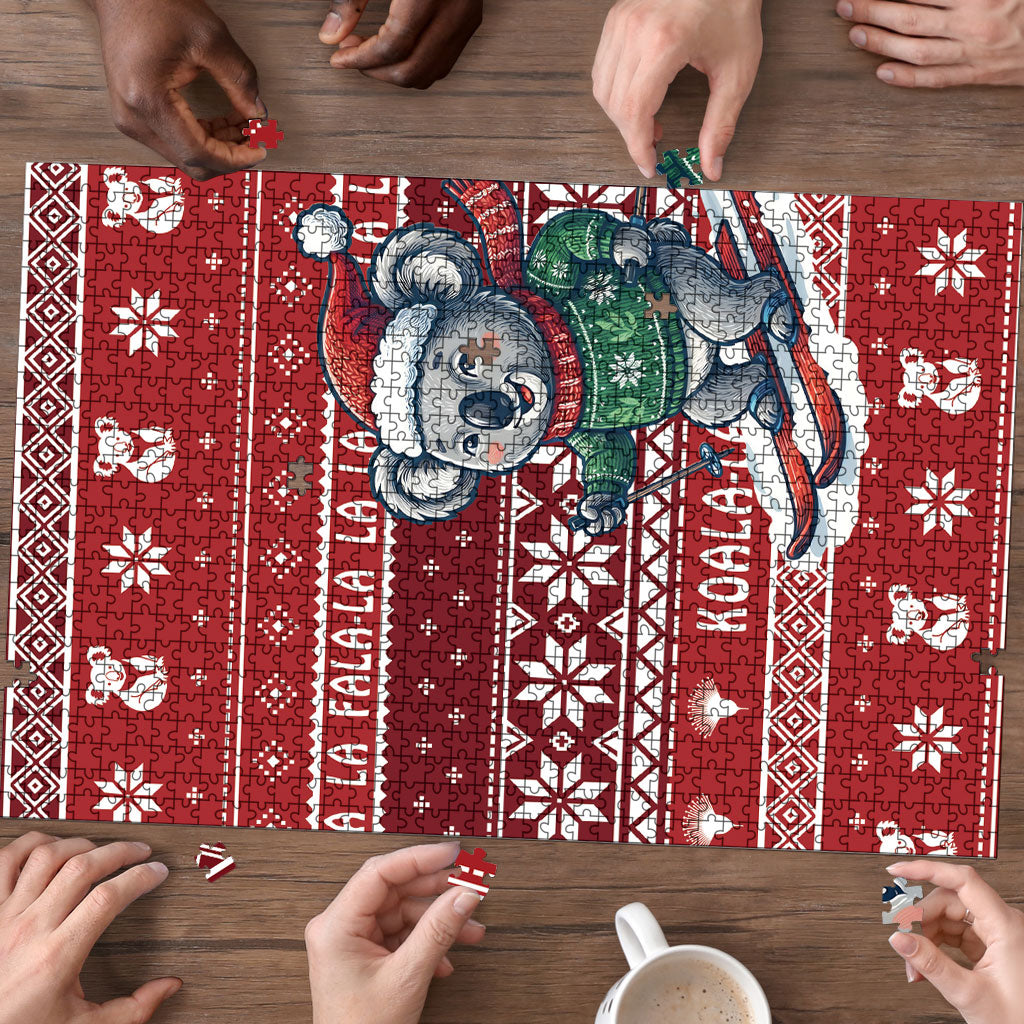 Australia Christmas In July Puzzle Koala Santa Skiing Red Color