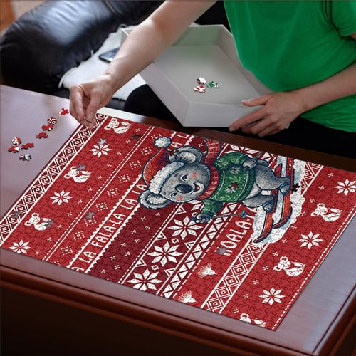 Australia Christmas In July Puzzle Koala Santa Skiing Red Color