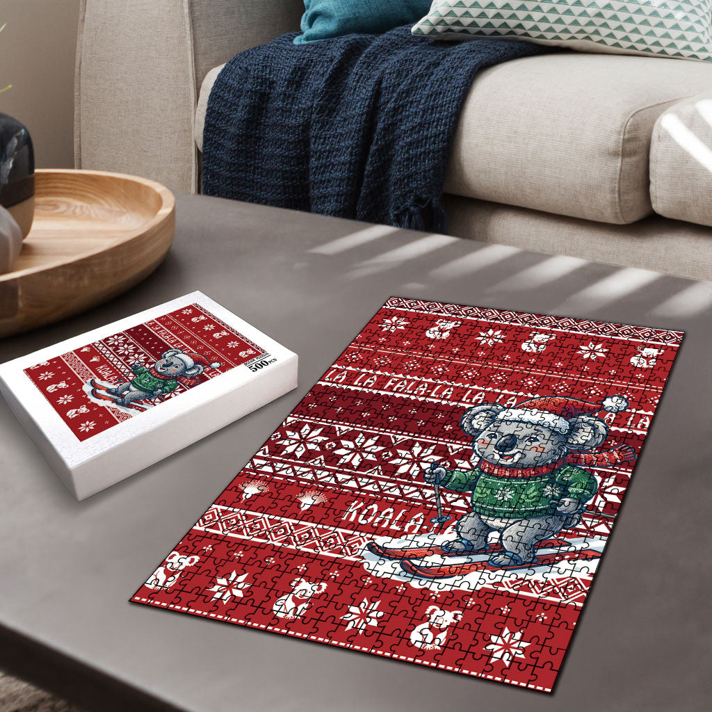 Australia Christmas In July Puzzle Koala Santa Skiing Red Color