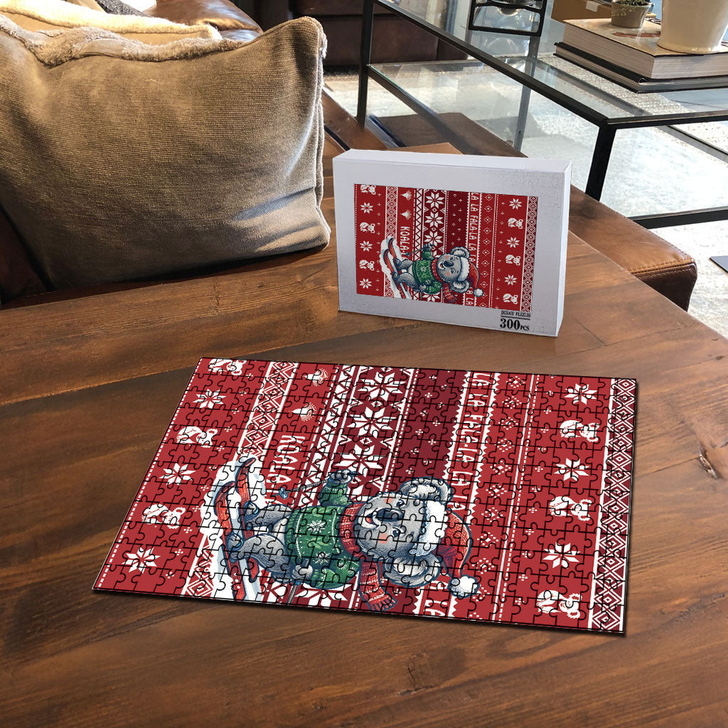Australia Christmas In July Puzzle Koala Santa Skiing Red Color