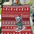 Australia Christmas In July Quilt Koala Santa Skiing Red Color
