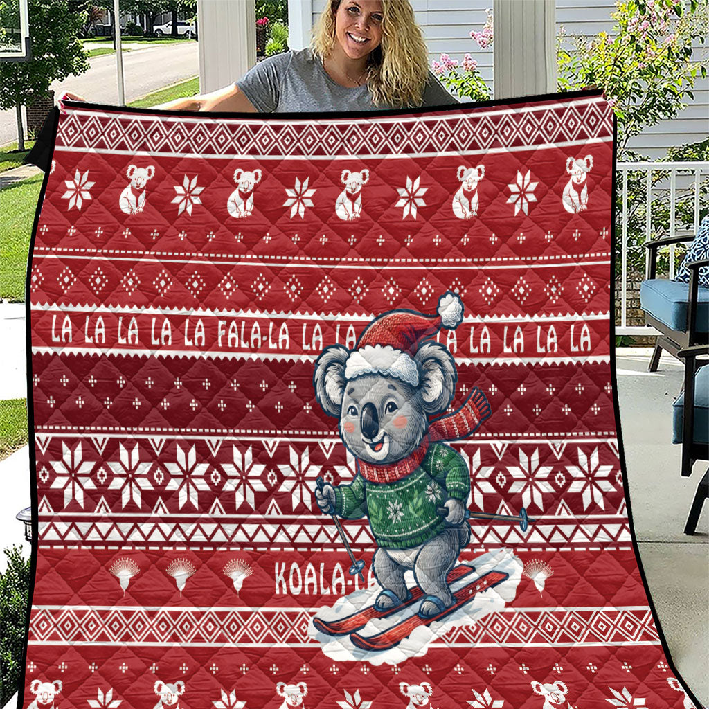 Australia Christmas In July Quilt Koala Santa Skiing Red Color