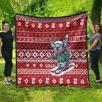 Australia Christmas In July Quilt Koala Santa Skiing Red Color