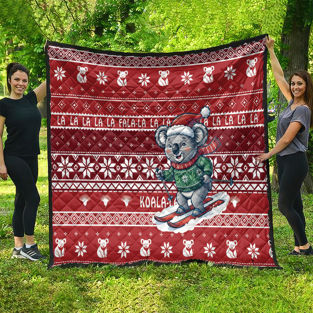 Australia Christmas In July Quilt Koala Santa Skiing Red Color
