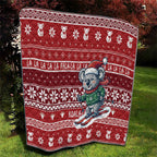 Australia Christmas In July Quilt Koala Santa Skiing Red Color