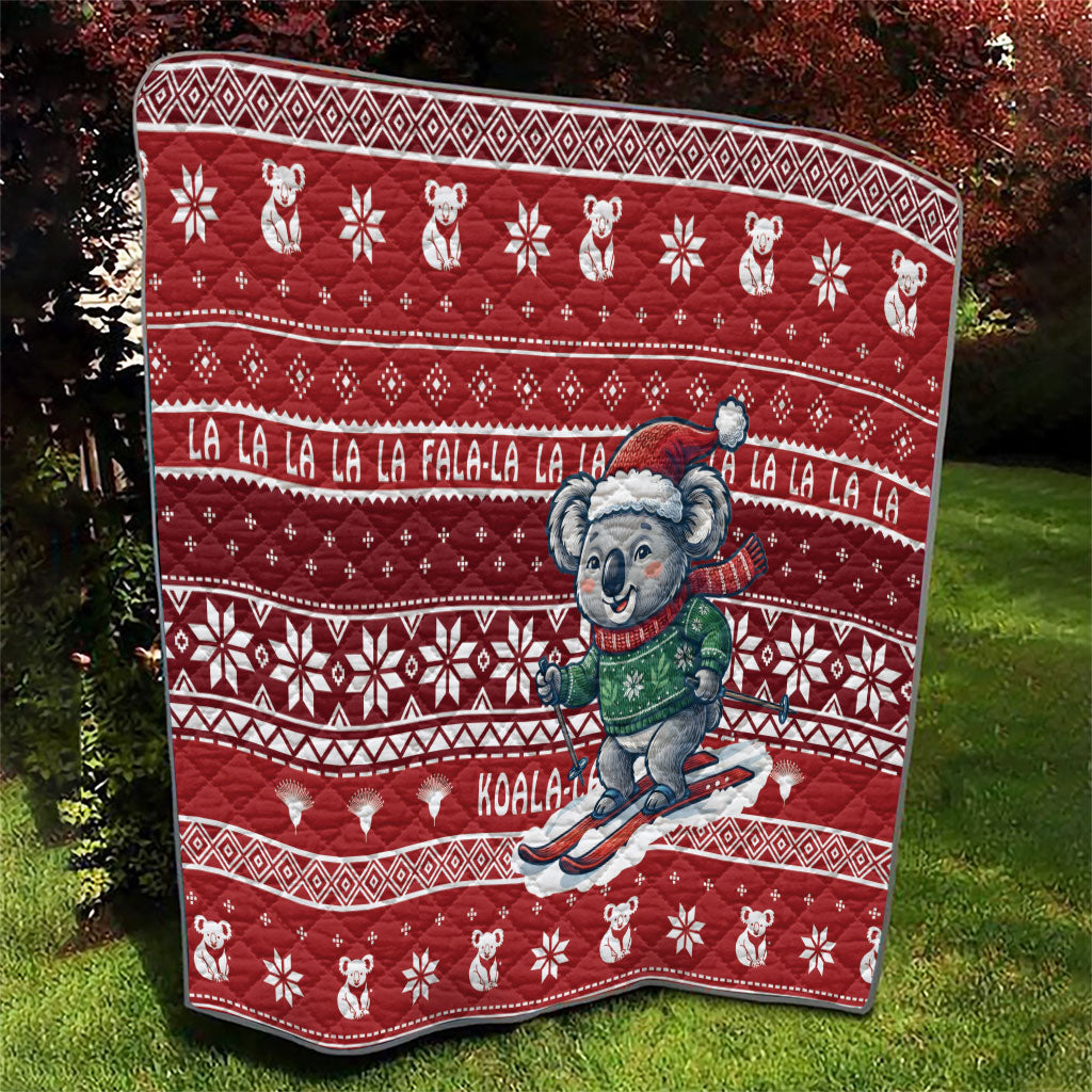 Australia Christmas In July Quilt Koala Santa Skiing Red Color