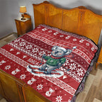 Australia Christmas In July Quilt Koala Santa Skiing Red Color