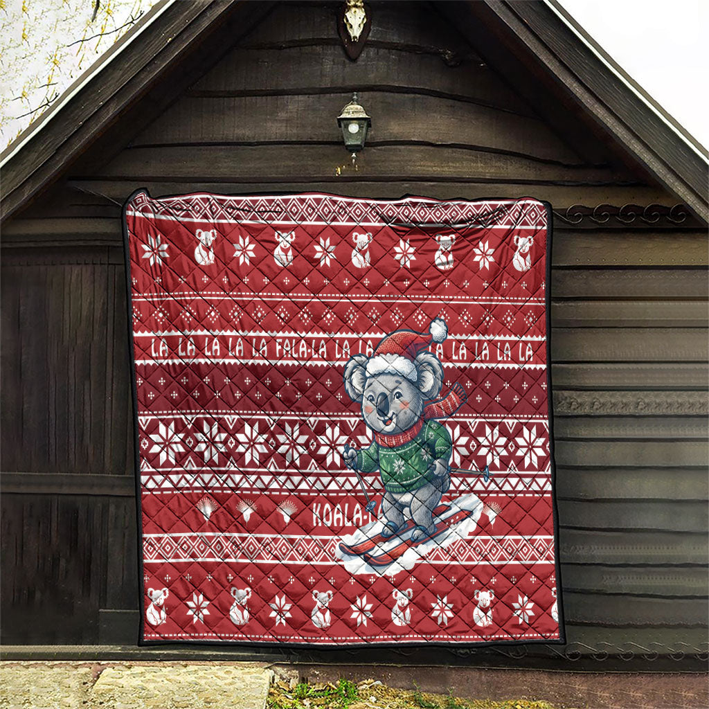 Australia Christmas In July Quilt Koala Santa Skiing Red Color