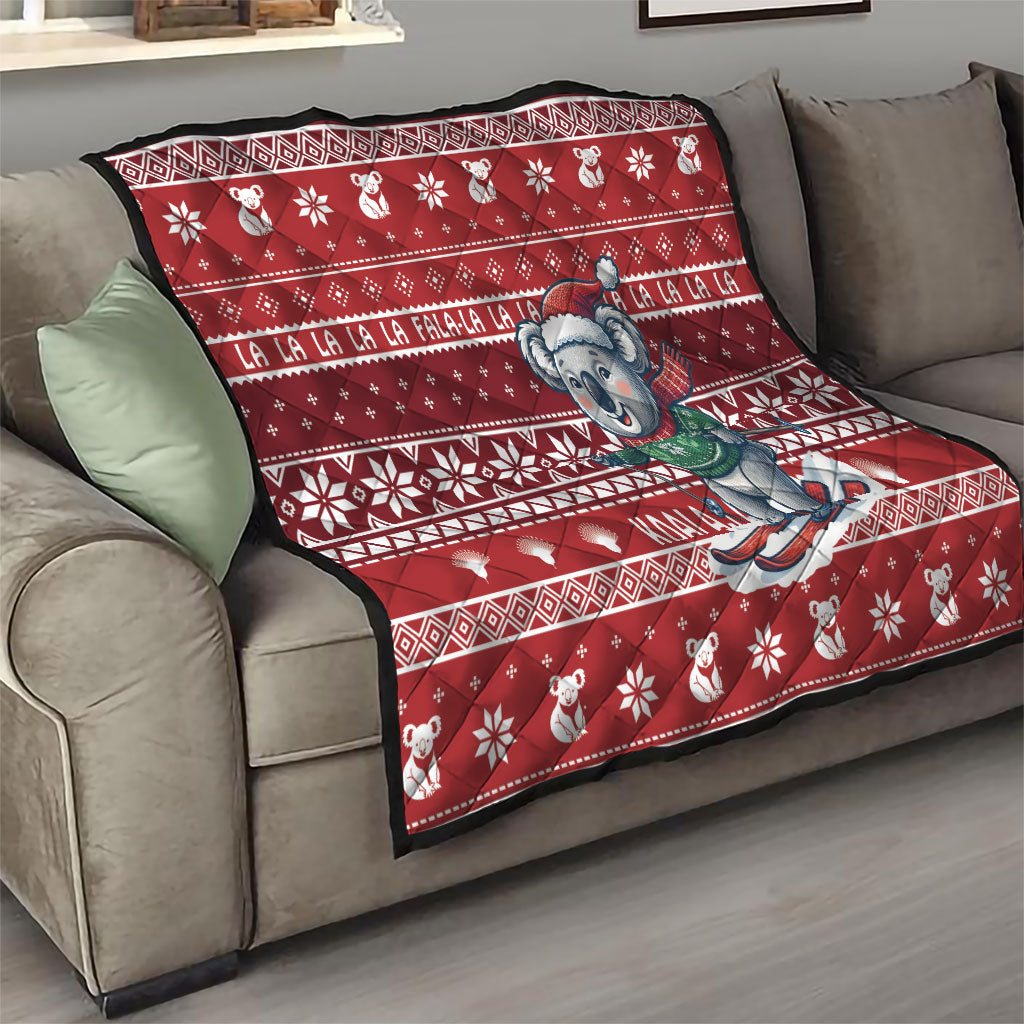 Australia Christmas In July Quilt Koala Santa Skiing Red Color