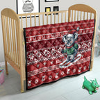 Australia Christmas In July Quilt Koala Santa Skiing Red Color