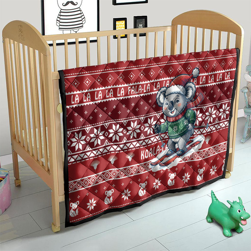 Australia Christmas In July Quilt Koala Santa Skiing Red Color