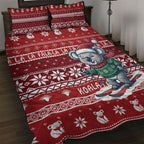 Australia Christmas In July Quilt Bed Set Koala Santa Skiing Red Color
