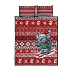 Australia Christmas In July Quilt Bed Set Koala Santa Skiing Red Color
