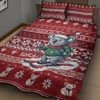 Australia Christmas In July Quilt Bed Set Koala Santa Skiing Red Color