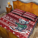 Australia Christmas In July Quilt Bed Set Koala Santa Skiing Red Color