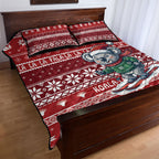Australia Christmas In July Quilt Bed Set Koala Santa Skiing Red Color