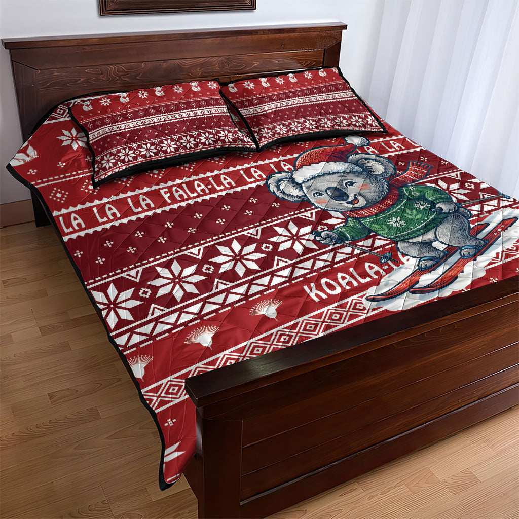 Australia Christmas In July Quilt Bed Set Koala Santa Skiing Red Color