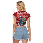 Australia Christmas In July Raglan Cropped T Shirt Koala Santa Skiing Red Color
