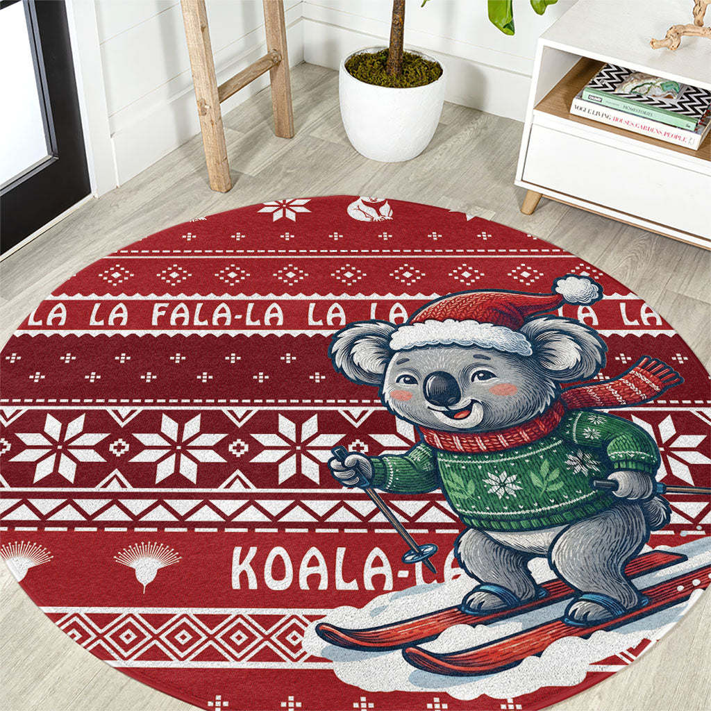 Australia Christmas In July Round Carpet Koala Santa Skiing Red Color