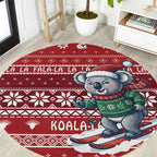 Australia Christmas In July Round Carpet Koala Santa Skiing Red Color