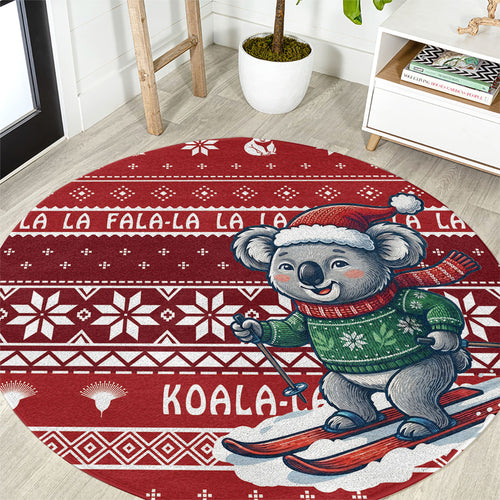 Australia Christmas In July Round Carpet Koala Santa Skiing Red Color