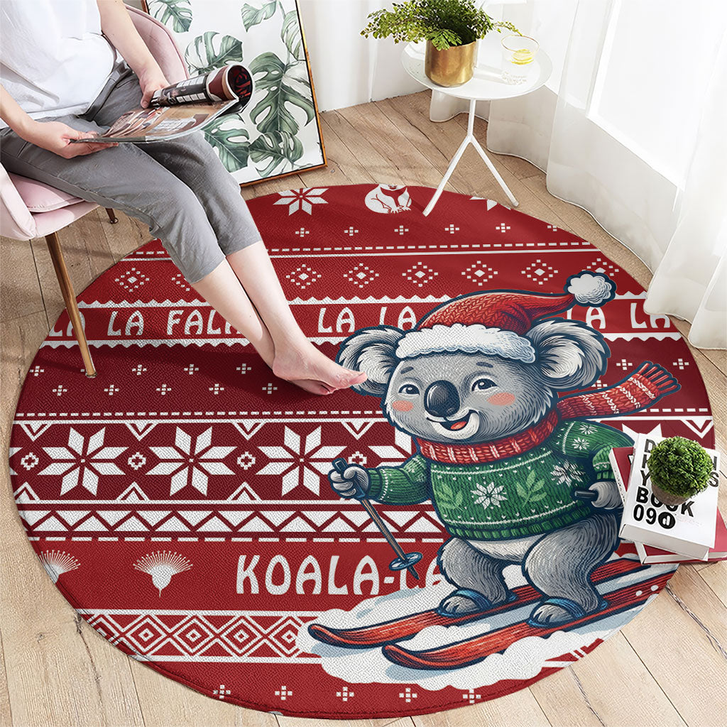 Australia Christmas In July Round Carpet Koala Santa Skiing Red Color