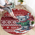 Australia Christmas In July Round Carpet Koala Santa Skiing Red Color