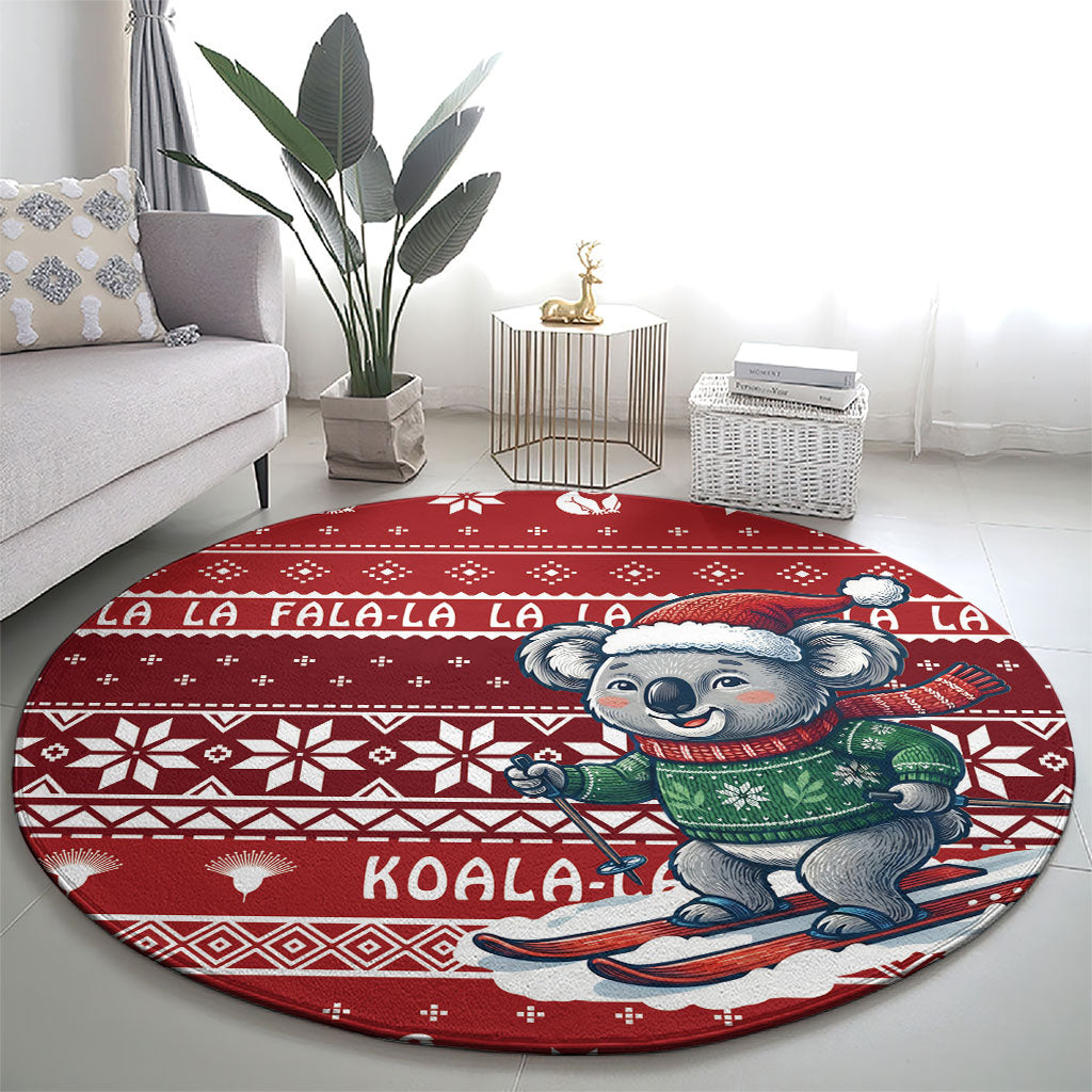 Australia Christmas In July Round Carpet Koala Santa Skiing Red Color
