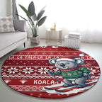 Australia Christmas In July Round Carpet Koala Santa Skiing Red Color