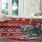 Australia Christmas In July Round Carpet Koala Santa Skiing Red Color