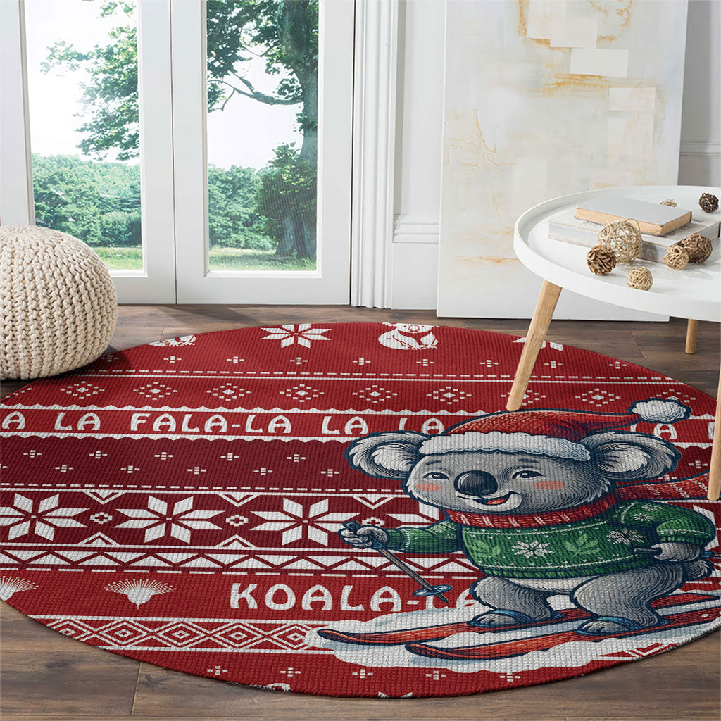 Australia Christmas In July Round Carpet Koala Santa Skiing Red Color