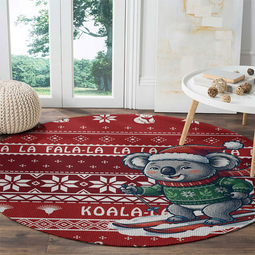 Australia Christmas In July Round Carpet Koala Santa Skiing Red Color