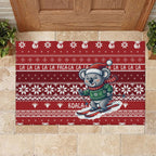 Australia Christmas In July Rubber Doormat Koala Santa Skiing Red Color