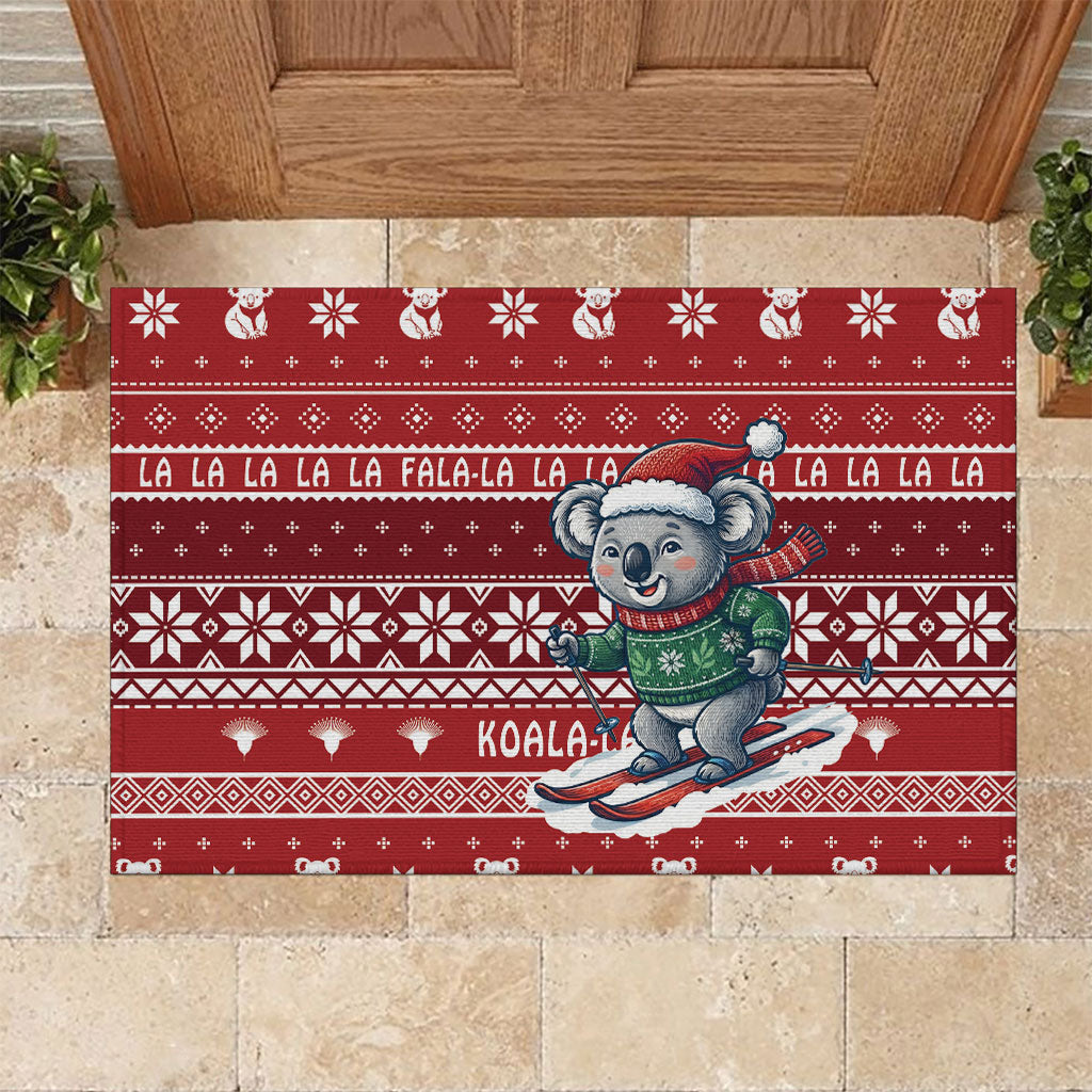 Australia Christmas In July Rubber Doormat Koala Santa Skiing Red Color