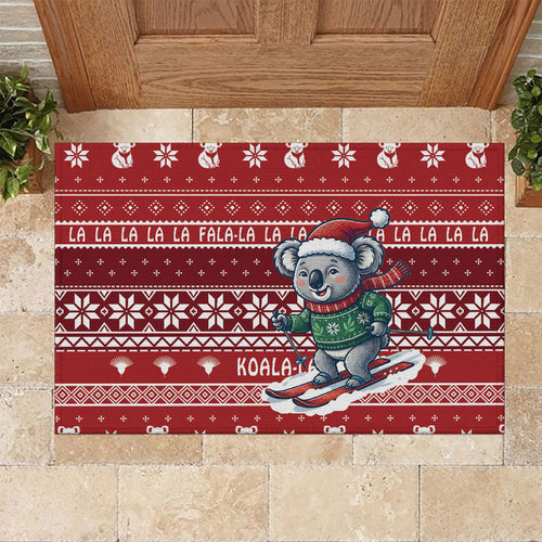 Australia Christmas In July Rubber Doormat Koala Santa Skiing Red Color