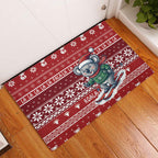 Australia Christmas In July Rubber Doormat Koala Santa Skiing Red Color