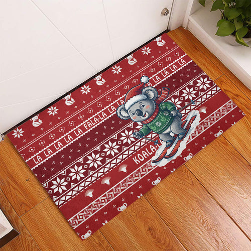 Australia Christmas In July Rubber Doormat Koala Santa Skiing Red Color