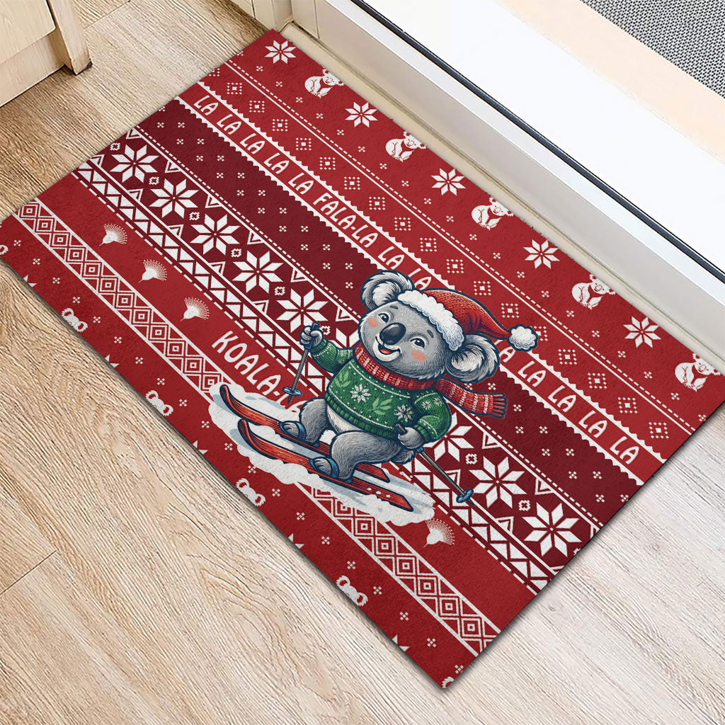 Australia Christmas In July Rubber Doormat Koala Santa Skiing Red Color