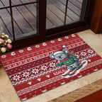 Australia Christmas In July Rubber Doormat Koala Santa Skiing Red Color